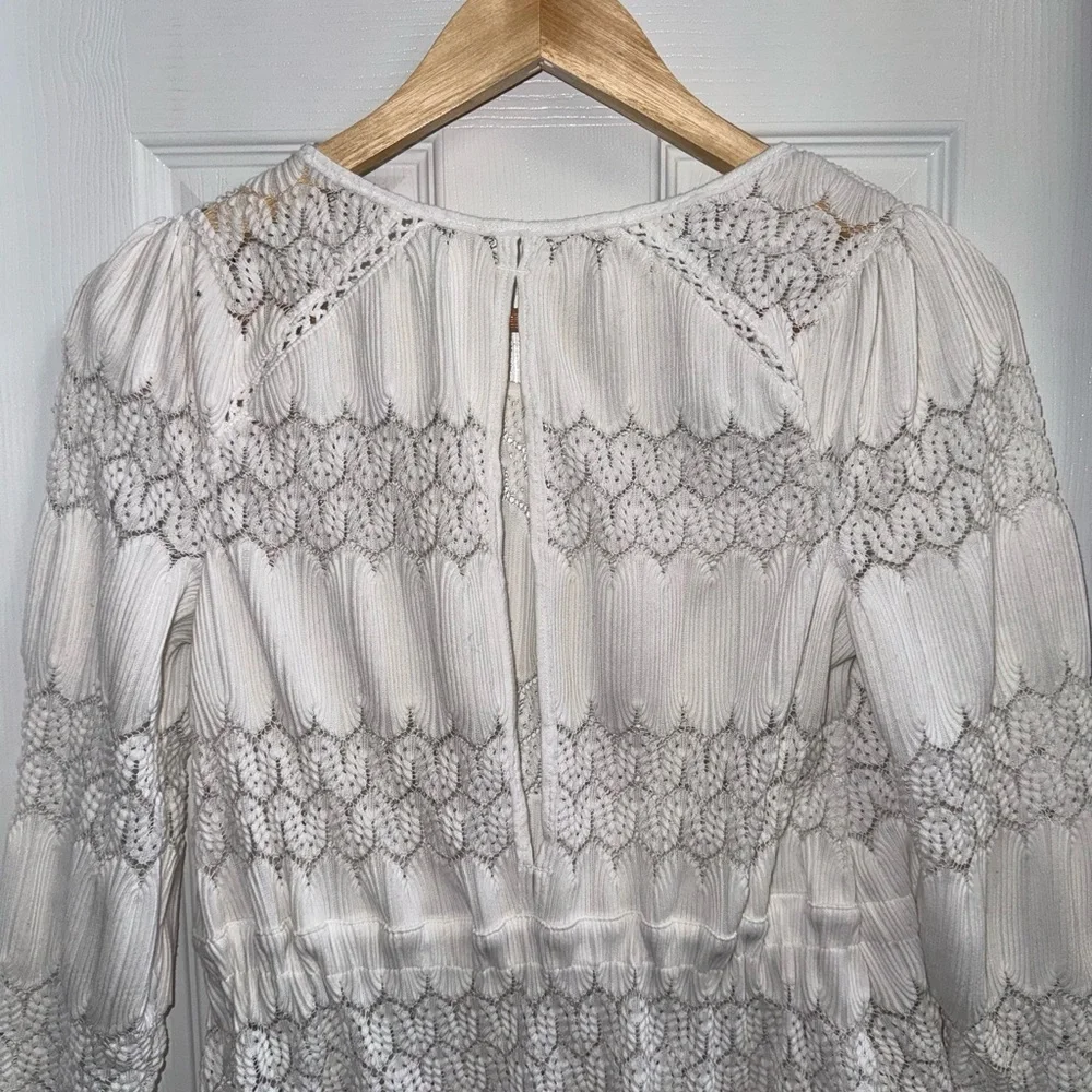 Free People Fire Island Top White S Crochet Embroidered Keyhole Peasant Boho